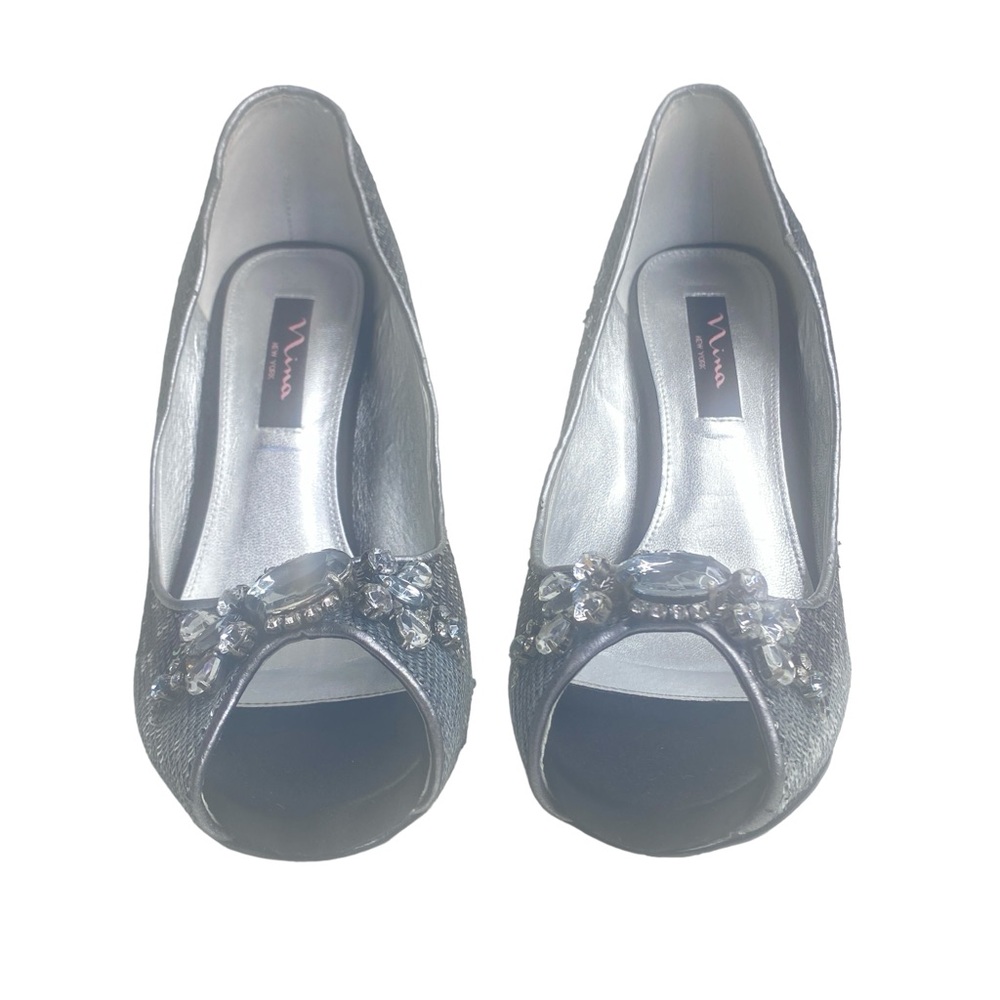 Nina charcoal ombre sequins peep toe pump rhinestone design size 9.5